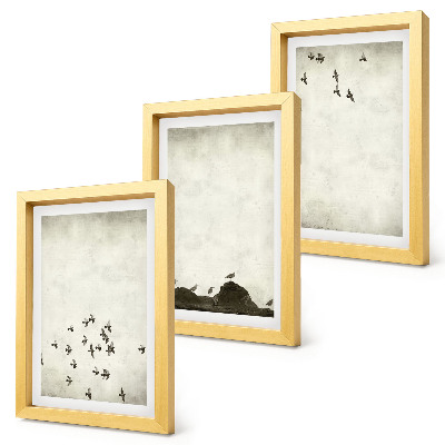 Framed triptych Birds in flight painted minimalist style