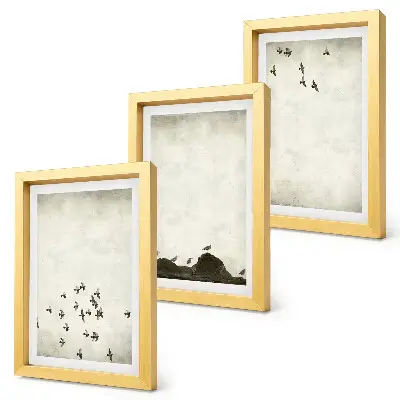 Birds in flight minimalist painting framed triptych