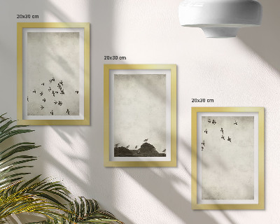 Framed triptych Birds in flight painted minimalist style