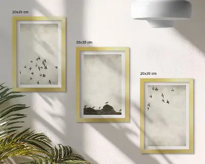 Birds in flight minimalist painting framed triptych
