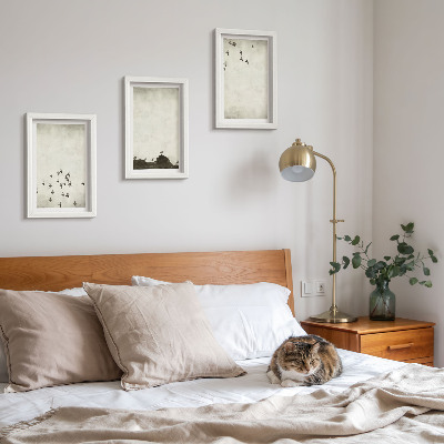 Framed triptych Birds in flight painted minimalist style