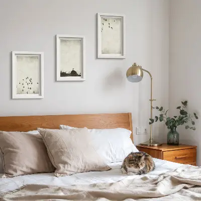 Birds in flight minimalist painting framed triptych