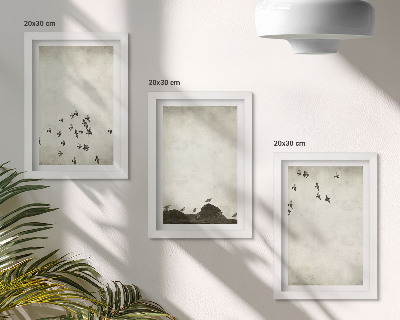 Framed triptych Birds in flight painted minimalist style