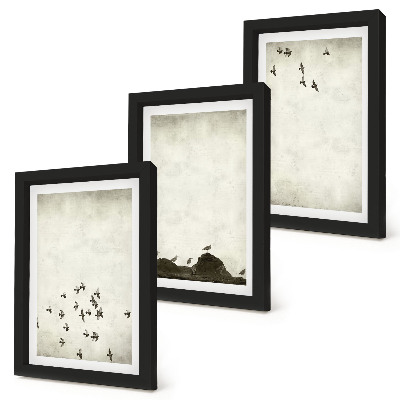 Framed triptych Birds in flight painted minimalist style
