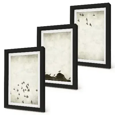 Birds in flight minimalist painting framed triptych