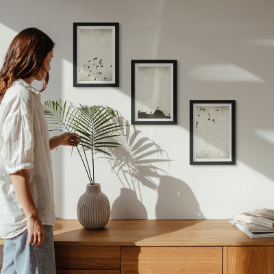 Framed triptych Birds in flight painted minimalist style