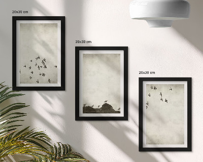 Framed triptych Birds in flight painted minimalist style