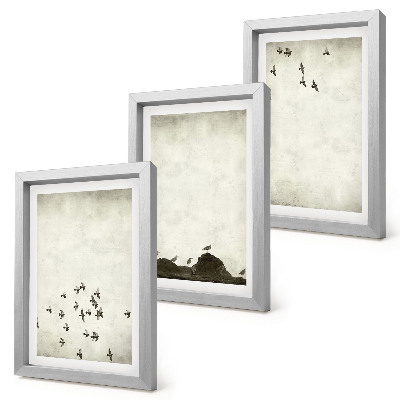 Framed triptych Birds in flight painted minimalist style