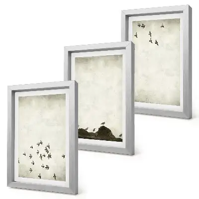 Birds in flight minimalist painting framed triptych