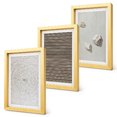 Framed triptych Natural textures wood stones rope