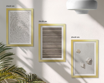 Framed triptych Natural textures wood stones rope