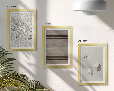 Framed triptych wall art natural wood stones and rope textures