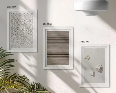 Framed triptych wall art natural wood stones and rope textures