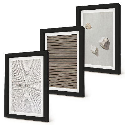 Framed triptych Natural textures wood stones rope