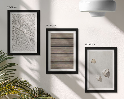 Framed triptych Natural textures wood stones rope