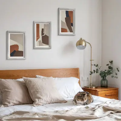 Photo frame wall with modern abstract structural shapes