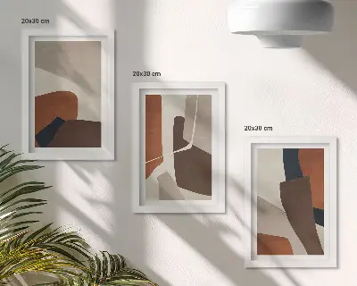 Photo frame wall with modern abstract structural shapes