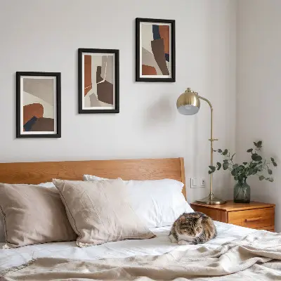 Photo frame wall with modern abstract structural shapes