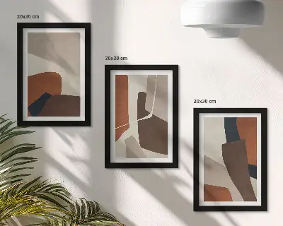 Photo frame wall with modern abstract structural shapes