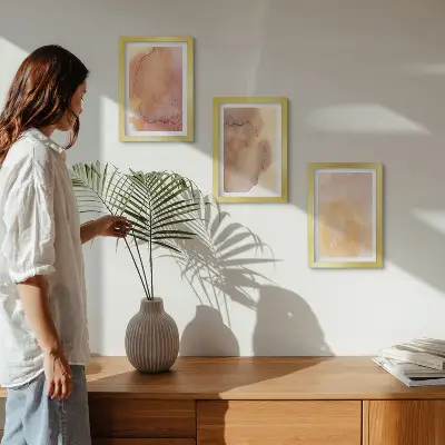 Photo frame wall warm watercolors on canvas with colorful textures