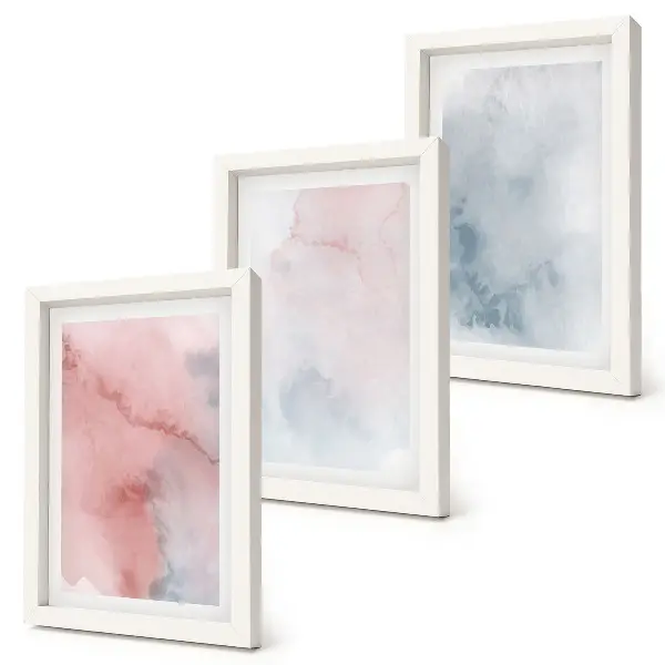 Pastel watercolor textured canvas triptych framed