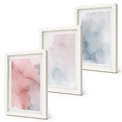 Pastel watercolor textured canvas triptych framed