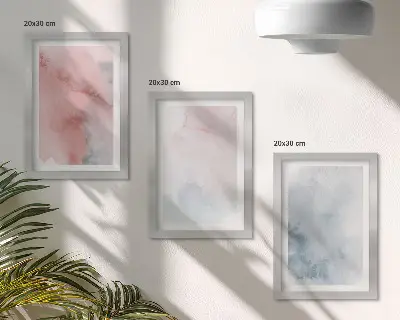 Pastel watercolor textured canvas triptych framed