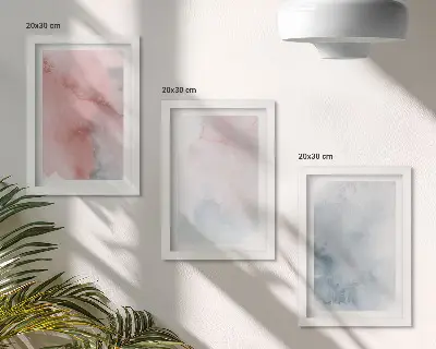Pastel watercolor textured canvas triptych framed
