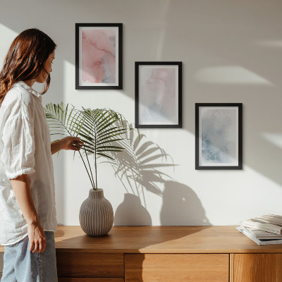 Framed triptych Pastel watercolors on canvas colorful textures