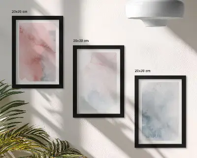 Pastel watercolor textured canvas triptych framed