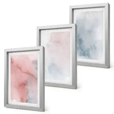 Pastel watercolor textured canvas triptych framed