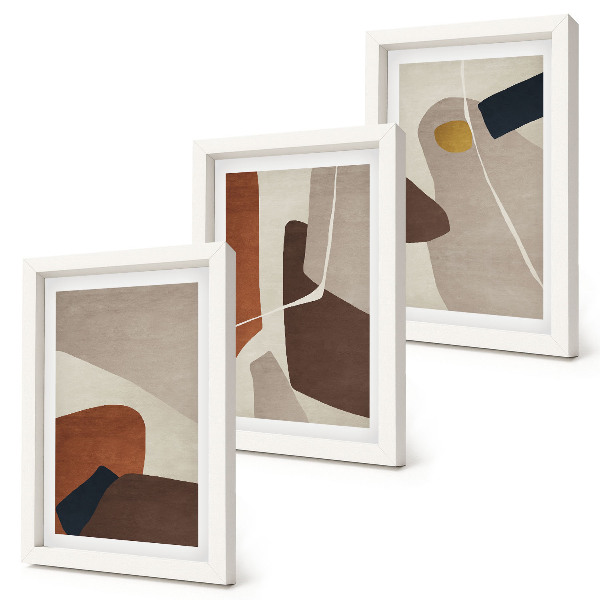 Framed triptych Abstract boho painting shapes in a modern style