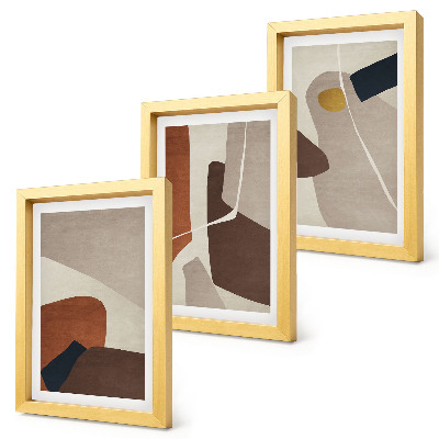Framed triptych Abstract boho painting shapes in a modern style