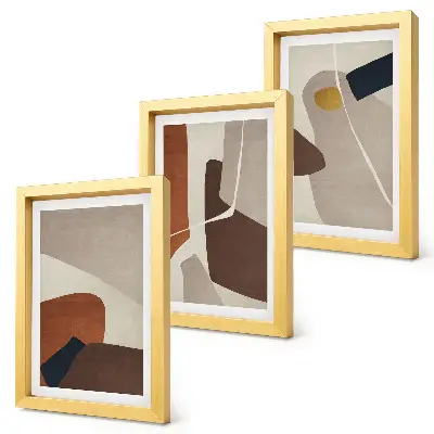 Abstract boho shapes wall art framed triptych in a modern style