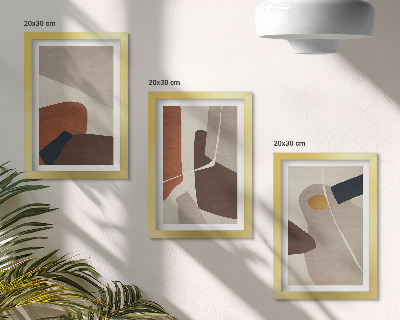 Framed triptych Abstract boho painting shapes in a modern style