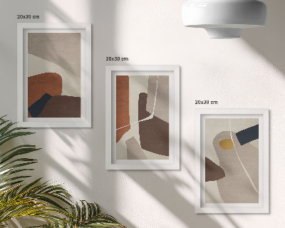 Framed triptych Abstract boho painting shapes in a modern style