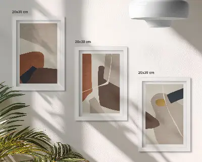 Abstract boho shapes wall art framed triptych in a modern style
