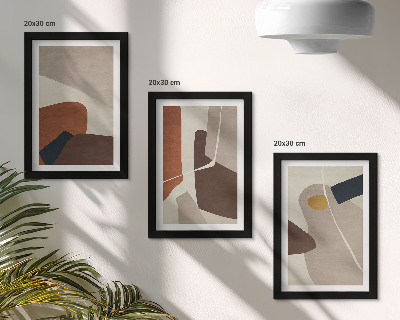 Framed triptych Abstract boho painting shapes in a modern style
