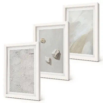 Photo frame wall with sand, stone, and modern paint textures