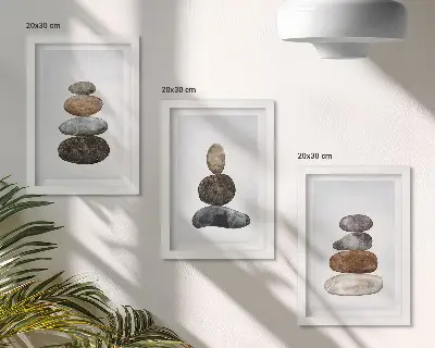 Photo frame wall minimalist boho painting with stacks of stones