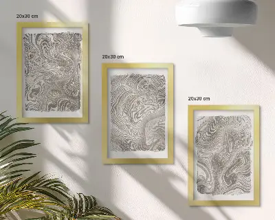Modern abstract shapes painting framed triptych