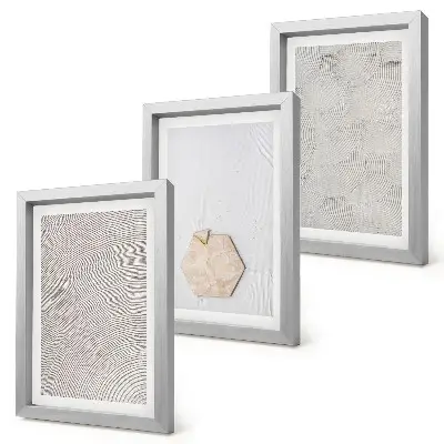 Photo frame wall with delicate boho style light sand textures
