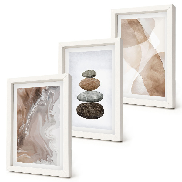 Framed triptych Abstract shapes painted structures in pastel colors