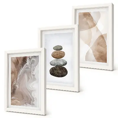 Abstract shapes painted structures framed triptych in pastel colors