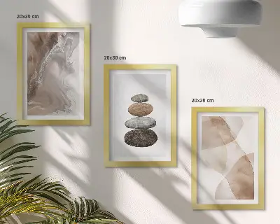 Abstract shapes painted structures framed triptych in pastel colors