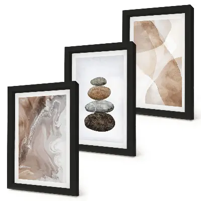 Abstract shapes painted structures framed triptych in pastel colors
