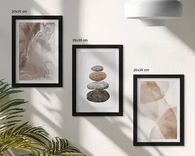 Abstract shapes painted structures framed triptych in pastel colors