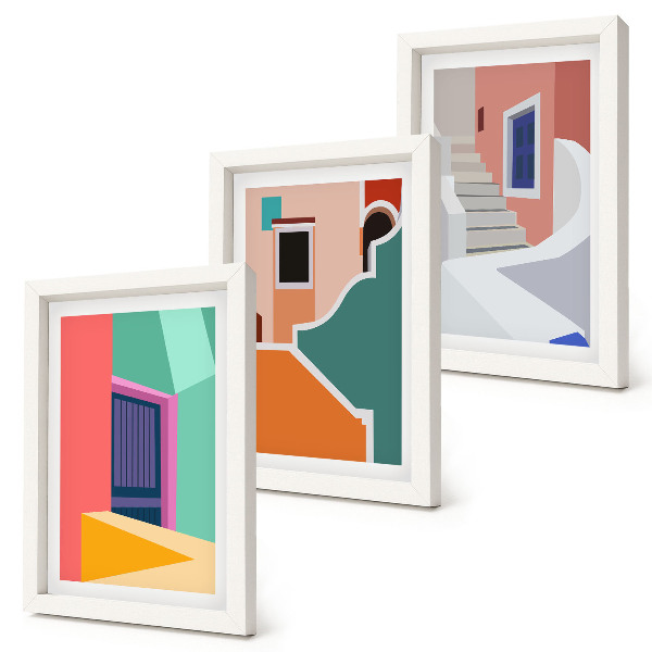 3-piece wall art set Colorful illustrations of modern-style buildings
