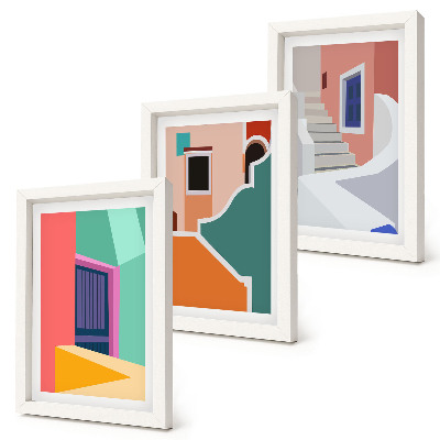 3-piece wall art set Colorful illustrations of modern-style buildings