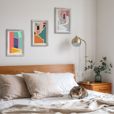 3-piece wall art set Colorful illustrations of modern-style buildings